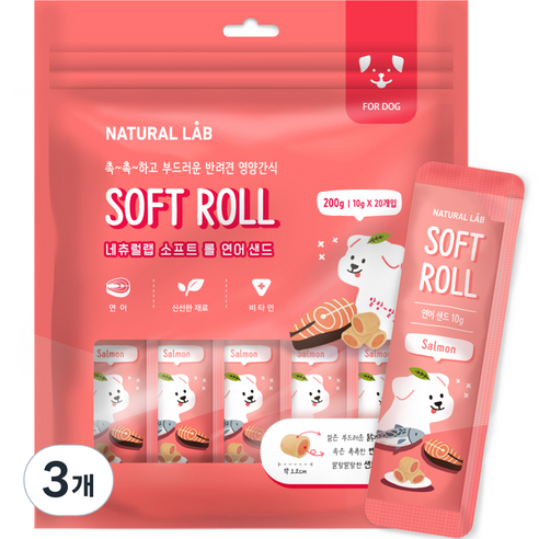 내츄럴랩 소프트 롤 고양이 간식, 연어 샌드, 200g, 3개