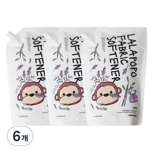 케이맘 랄라포포 유아용 섬유유연제 자작나무향 리필, 1.3L, 6개