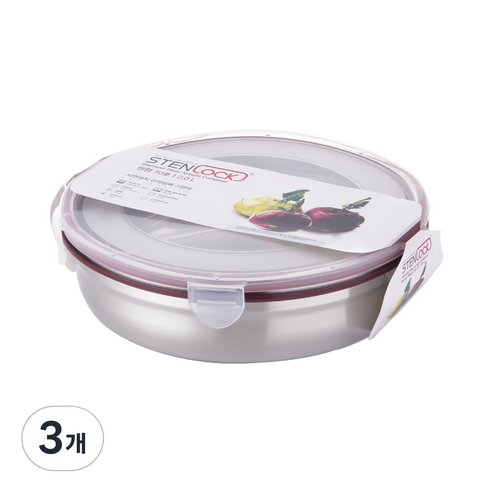 스텐락 클래식 스테인리스 밀폐용기 원형, 3개, 10호(2000ml)