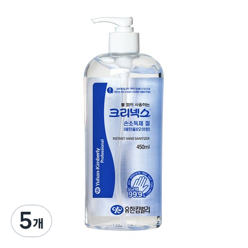 크리넥스 유한킴벌리 손소독제 겔 오이향, 450ml, 5개