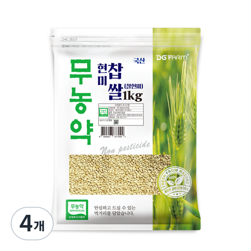 대구농산 무농약 찰현미, 1kg, 4개