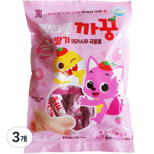 핑크퐁 아기상어 까꿍 유산균 크리스피롤 24입, 딸기, 120g, 3개