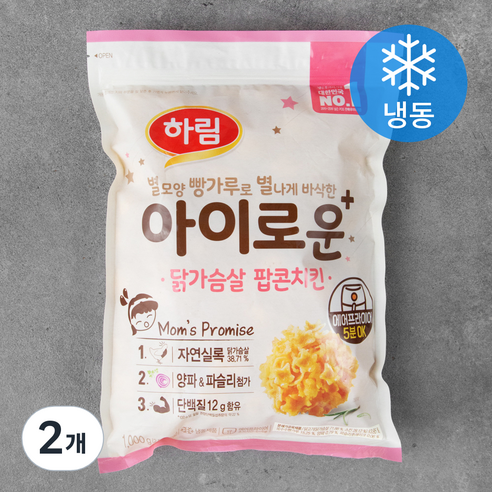 하림 아이로운 닭가슴살 팝콘치킨 (냉동), 2개, 1000g