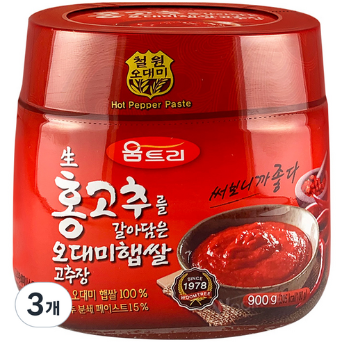 움트리 홍고추를 갈아담은 오대미 햅쌀 고추장, 900g, 3개