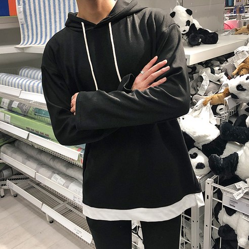 머시따 오버핏 레이어드 무지 후드티