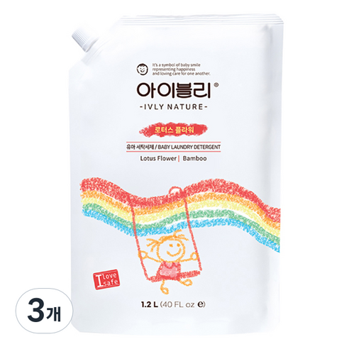 아이블리네이쳐 대나무 성분 유아세제 로터스 플라워향 1.2L, 3개