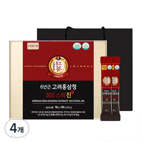 정원삼 6년근 고려홍삼정 365스틱 진 + 쇼핑백, 300g, 4개
