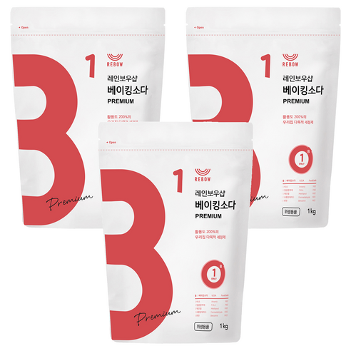 레인보우샵 베이킹소다 프리미엄, 1kg, 3개