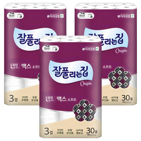잘풀리는집 맥스소프트 화장지, 30m, 30롤, 3개