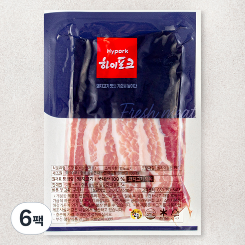 하이포크 삼겹살 구이용 (냉장), 500g, 6팩
