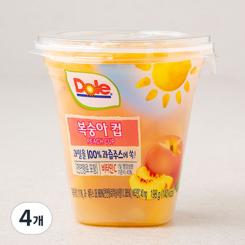 돌 후룻컵 복숭아컵, 198g, 4개