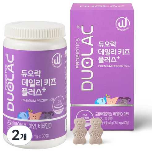 듀오락 데일리 키즈 플러스 유산균 45g, 60정, 2개