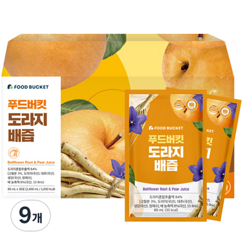 푸드버킷 도라지배즙 30포, 2.4L, 9개
