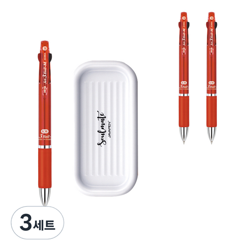 자바펜 제트3볼 M 펜 0.38mm 3p + 펜트레이 세트, 레드(볼펜), 랜덤발송(펜트레이), 3세트
