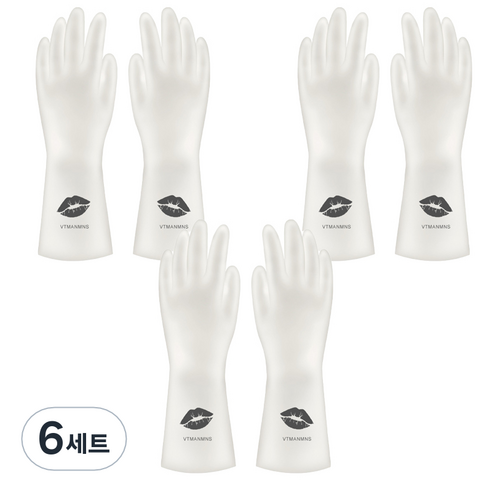 리즈제이니 라텍스 고무장갑 M, 05 반투명 립 마크, 중(M), 6세트