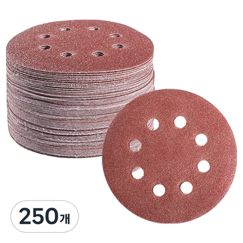OON 원형 사포 샌딩 페이퍼 8홀 220방 125mm, 250개