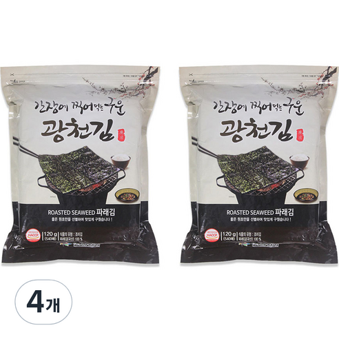 광천김 간장에 찍어먹는 구운 파래김, 120g, 4개