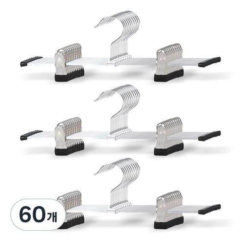 마켓플랜 원핏 논슬립 집게 바지걸이, 블랙, 60개