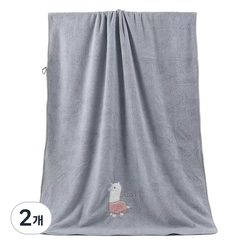 원이네 귀여운 양 디자인 바스타월 70 x 140 cm, 그레이, 2개