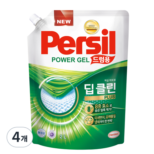 퍼실 딥클린 플러스 파워젤 액상세제 드럼용 리필, 2L, 4개