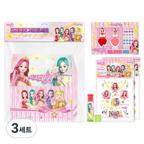 리틀블링 시크릿쥬쥬 별의여신 프리티미 기프트 세트, 3세트, 종이 핸드백 + 미니네일 2종 + 타투스티커 2종 + 시크릿쥬쥬 립밤 레드
