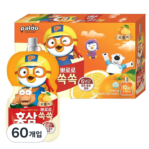 팔도 뽀로로 홍삼쏙쏙 오렌지맛, 1000ml, 6개, 오렌지