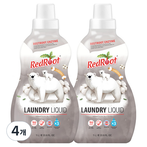 레드루트 유아용 세탁세제 바닐라코튼향, 1L, 4개