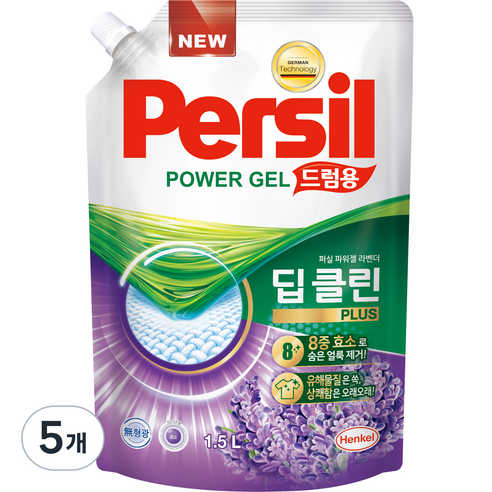 퍼실 딥클린 플러스 라벤더향 드럼용 액상세제 리필, 1.5L, 5개