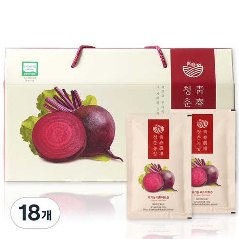 청춘농장 유기농 레드비트즙, 2400ml, 18개