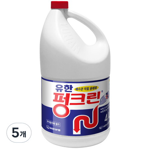 유한락스 펑크린 배수관 막힘 용해제, 4L, 5개