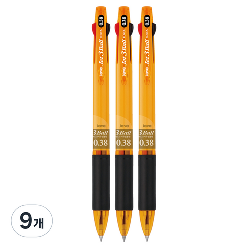 자바펜 제트3볼 3색 볼펜 0.38mm, 옐로우, 9개