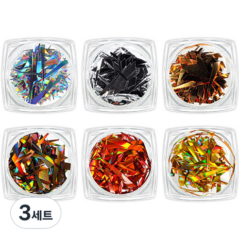 유리 홀로그램필름 네일파츠 6종 세트 KN-A4092, 혼합색상, 3세트