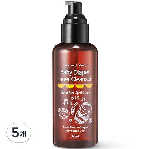 코리인제이아일랜드 베이비 다이퍼 이너 클렌저 아기 엉덩이 클렌저, 145ml, 5개