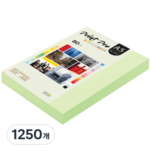 종이문화 프린트 프로 칼라 복사용지 No 13 에메랄드 80g, A5, 1250개