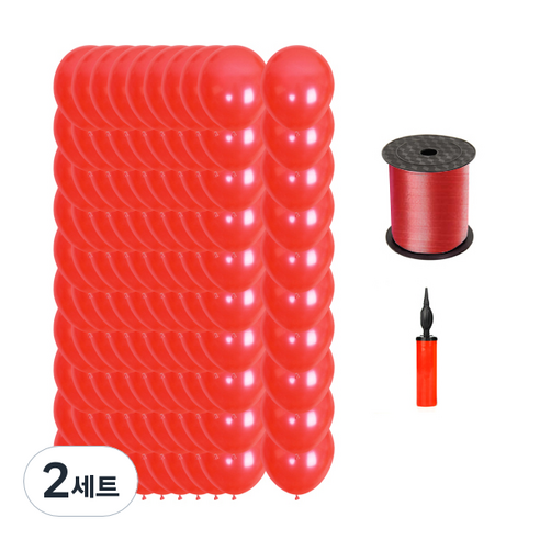마켓감성 캔디 펄 풍선 30cm 100p + 펌프 랜덤발송 + 리본끈, 레드, 2세트