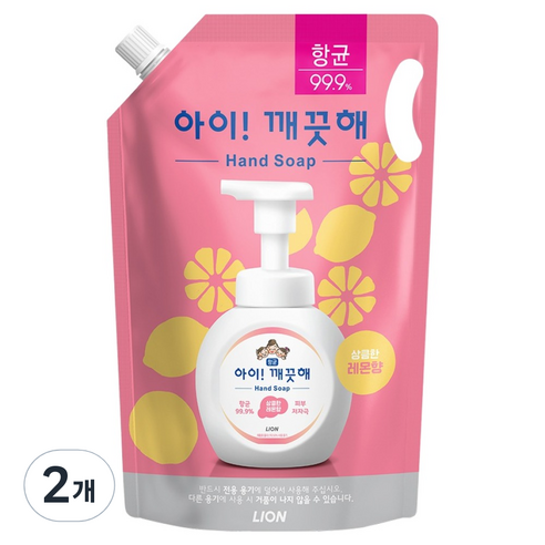 아이깨끗해 항균 폼 핸드솝 레몬향 리필, 1.8L, 2개