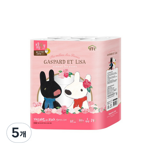 가스파드앤리사 엘레강스 로제 4겹 펄프 화장지 25m, 24개입, 5개