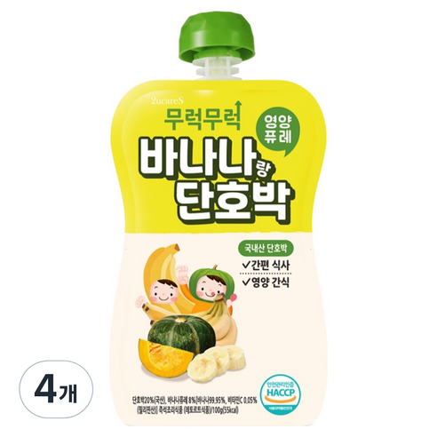 이유케어스 무럭무럭 과일퓨레 바나나단호박, 바나나랑 단호박, 4개, 100g