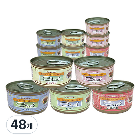 쉐프 고양이캔 콤보 참치 80g, 랜덤발송, 48개