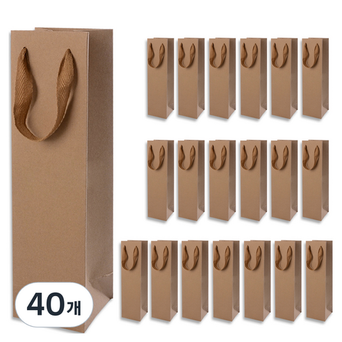 골든래빗 와인C 컬러 와인 종이백 9 x 28 x 8 cm, 베이지, 40개