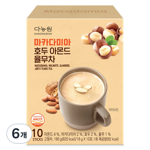 다농원 마카다미아 호두 아몬드 율무차, 18g, 6개, 10개입