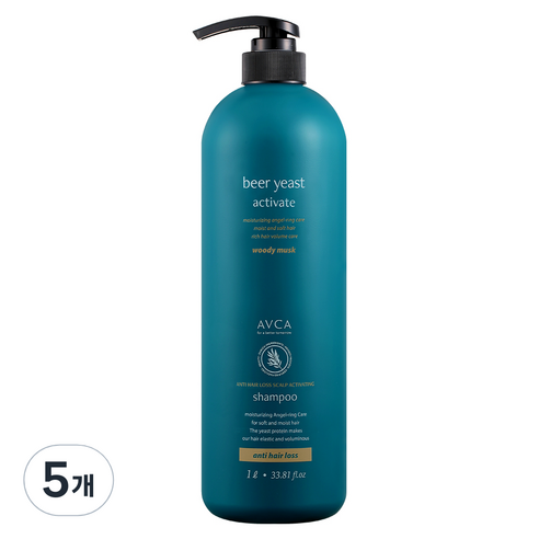 아브카 맥주효모 두피케어 탈모증상완화 샴푸 우디머스크, 1000ml, 5개
