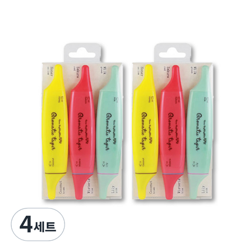 모모팝 아로마틱 트윈 형광펜 3색 세트, 혼합색상, 4세트
