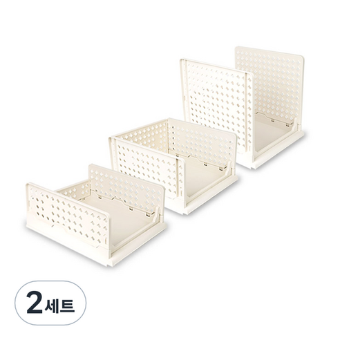 리빙선데이 접이식 슬라이딩 리빙박스 중 + 대 + 특대, 화이트, 2세트