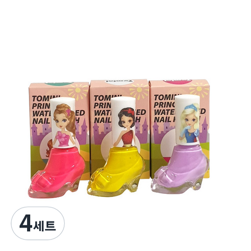 투미니 어린이 프린세스 수성 매니큐어, D세트(퍼플홀릭, 옐로우, 체리핑크), 4세트