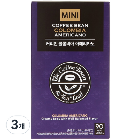 커피빈 콜롬비아 아메리카노 스틱커피 미니, 90개입, 3개
