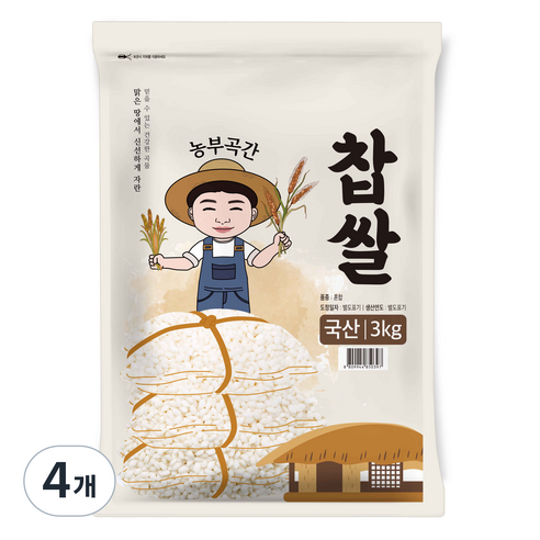 농부곡간 국산 찹쌀, 3kg, 4개