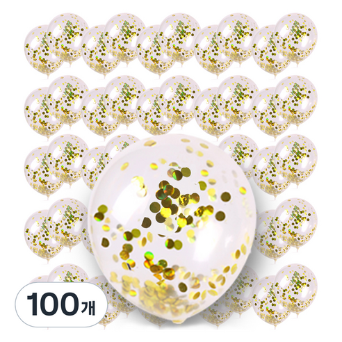 컨페티풍선 30cm, 골드금박, 100개