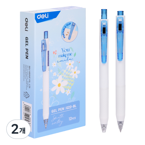 델리 노크식 칼라 젤펜 0.5mm EG22 12p, 블루, 2개