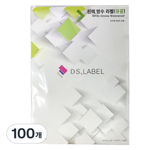 디에스라벨 1칸 전지 잉크젯 전용 흰색방수 유광 라벨지 DW3001, 100개